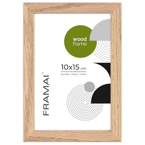 FRAMAI® Bilderrahmen, 10x15 cm, Eiche, Natur Holz Rahmen, Rahmen Echtholz Bilderrahmen, Rahmen mit Bruchsicheren Plexiglas, Aufhänger und Aufsteller (Eiche, 10x15) von FRAMAI