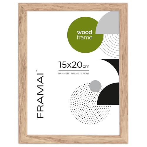 FRAMAI® Bilderrahmen, 15x20 cm, Eiche, Natur Holz Rahmen, Rahmen Echtholz Bilderrahmen, Rahmen mit Bruchsicheren Plexiglas, Aufhänger und Aufsteller von FRAMAI