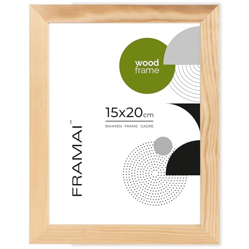 FRAMAI® Bilderrahmen 15x20, Natürlich, Natur Holz Rahmen, Rahmen Echtholz Bilderrahmen, Rahmen mit Bruchsicheren Plexiglas, Aufhänger und Aufsteller von FRAMAI