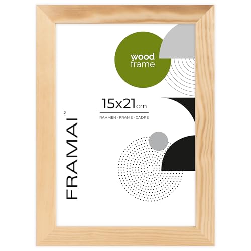 FRAMAI® Bilderrahmen 15x21 cm, Natürlich, Natur Holz Rahmen, Rahmen Echtholz Bilderrahmen, Rahmen mit Bruchsicheren Plexiglas, Aufhänger und Aufsteller (Natürlich, 15x21) von FRAMAI