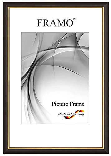 FRAMO Holz Bilderrahmen 52 x 76 cm aus Massivholz | Schwarz Gold | Farbe/Größe wählbar | Rahmen für Poster | Puzzle | Foto collage N°065 von FRAMO