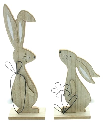 FRANK FLECHTWAREN, Hase Natur, 2er Set, MDF, beidseitig bemalt, Metall, Mattschwarz Maße: Höhe 19 cm, 30 cm, schöne Frühlings-Osterdeko. Vielseitig einsetzbar von FRANK FLECHTWAREN