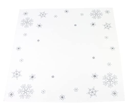 FRANK FLECHTWAREN Tischdecke Schneediamanten, cremeweißer Grundstoff, Silber durchwirkt, Strass-Steine, 100% Polyester, Maße: 85 x 85 cm von FRANK FLECHTWAREN