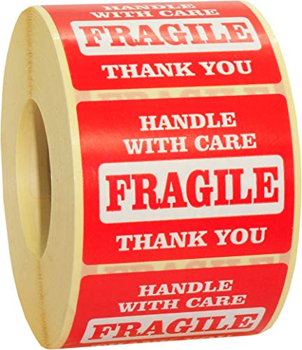 Aufkleber Warnetiketten Fragile 58 x 44 mm Stickers Handle With Care Thank You Versandaufkleber Zerbrechlich 500 Etiketten von FRANKOTECH