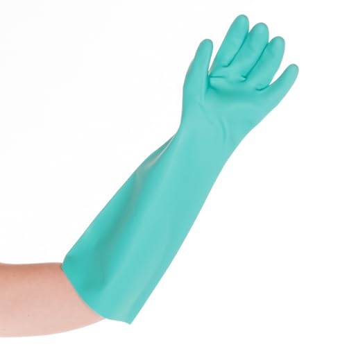 FRANZ MENSCH 1 Stück Hygostar Chemikalienschutzhandschuhe Professional Long | Nitril, Packung, grün, 10/XL, L: 46cm, Chemikalien Schutz Handschuhe,Latex Handschuhe von FRANZ MENSCH