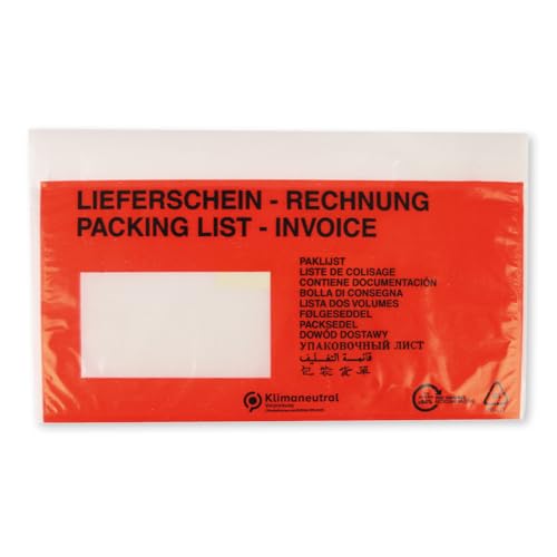 FRANZ MENSCH 1000 Stück Lieferscheintaschen DIN lang, selbstklebend | LDPE, rot, L: 24,3cm, B: 14,1cm, Lieferscheintaschen, Versandtaschen, Dokumententasche von FRANZ MENSCH