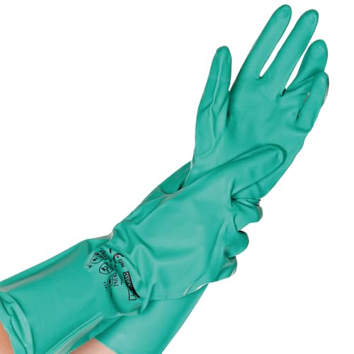 FRANZ MENSCH 12 Stück Hygostar Chemikalienschutzhandschuhe Professional | Nitril, Packung, grün, 8/M, L: 34cm, Chemikalien Schutz Handschuhe, Nitrilhandschuhe von FRANZ MENSCH