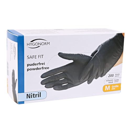 FRANZ MENSCH Hygonorm Nitrilhandschuhe Safe Fit | puderfrei, Karton, weiß, 9/L, 24cm, Spenderbox (200 Stk.) Packung 6/XS 24cm schwarz Spenderbox (200 Stk.) von FRANZ MENSCH