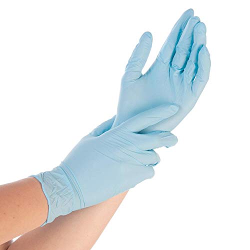 FRANZ MENSCH Hygonorm Nitrilhandschuhe Safe Fit | puderfrei, Karton, weiß, 9/L, 24cm, Spenderbox (200 Stk.) Packung 7/S 24cm blau Spenderbox (100 Stk.) von FRANZ MENSCH