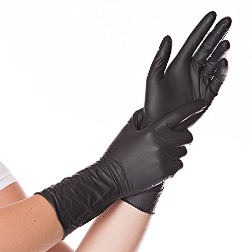 FRANZ MENSCH Hygostar 100x Einweghandschuhe Safe Long, Einmalhandschuhe Schwarz, Nitrilhandhandschuhe 30 cm, Größe 8/M, puderfrei, Latexfrei, schwarz, extra lang und robust, langer Schaft von FRANZ MENSCH