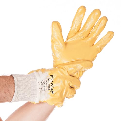 FRANZ MENSCH Hygostar Arbeitshandschuhe Nitril Grip | Nitril-Beschichtung, Box, nature-yellow, 11/XXL, 27cm, 12 Paar, Nitrilhandschuhe, Gartenhandschuhe Packung 10/XL 26cm natur-gelb von FRANZ MENSCH