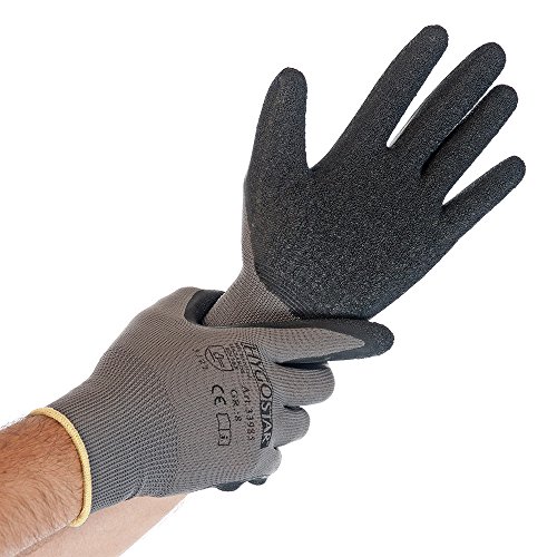 FRANZ MENSCH Hygostar Feinstrickhandschuhe Skill | Latex-Beschichtung, Packung, grau-schwarz, 11/XXL, L: 27cm von FRANZ MENSCH