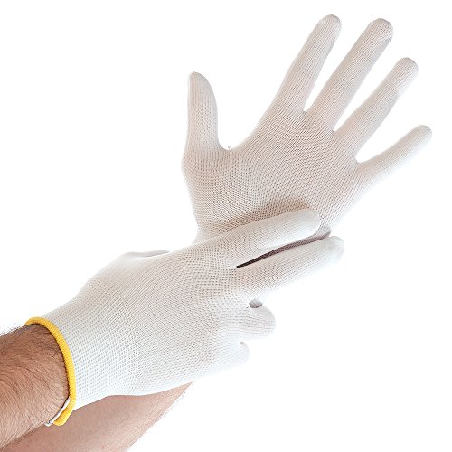 FRANZ MENSCH 12 Stück Hygostar Feinstrickhandschuhe Ultra Flex | Nylon, Packung, weiß, 9/L, L: 25cm, Montagehandschuhe, Industriellenhandschuhe, Schutzhandschuhe, Arbeitshandschuhe, Nylonhandschuhe von FRANZ MENSCH