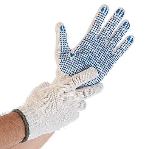 FRANZ MENSCH 12 Stück Hygostar Grobstrickhandschuhe Structa | Nylon/Baumwolle, Packung, weiß-blau, 10/XL, L: 26cm von FRANZ MENSCH