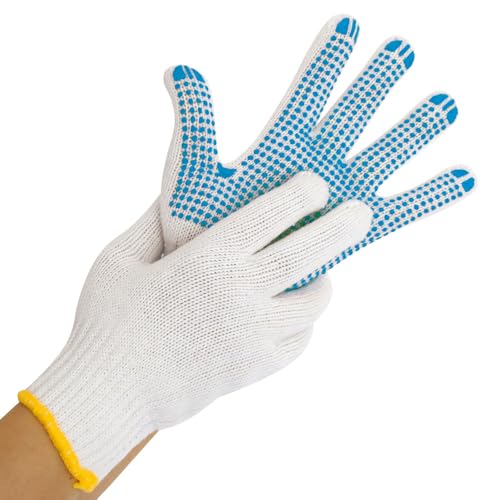 12 Stück Hygostar Grobstrickhandschuhe Structa Thermo | Nylon/Baumwolle, Packung, weiß-blau, 9/L, L: 25cm, Baumwoll-Strickhandschuh, Grobstrickhandschuhe, Arbeithandschuhe, Montagehandschuhe von FRANZ MENSCH