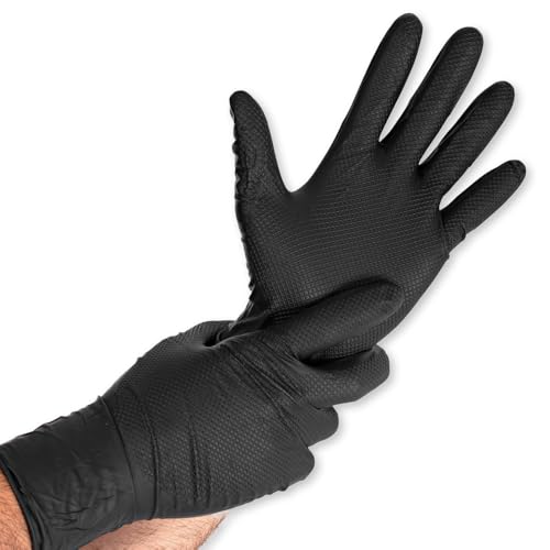 50 Stück Hygostar Nitrilhandschuhe Power Grip Long | puderfrei, Packung, schwarz, 10/XL, L: 30cm, Nitrilhandschuhe, Einmalhandschuhe, Einweghandschuhe, Gastronomiehandschuhe, Industriehandschuhe von FRANZ MENSCH