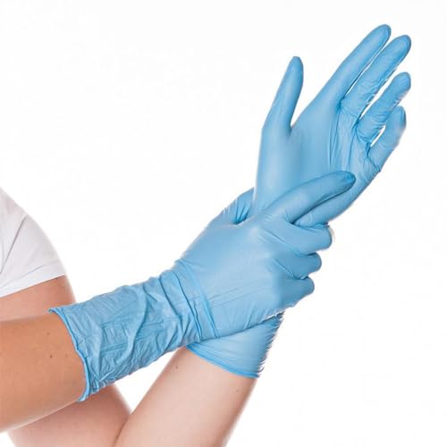 Franz Mensch Hygostar Nitrilhandschuhe Safe Long | Latex- und puderfrei, blau, 9/L, 30cm, 100 Stück, Einweghandschuhe, extra lang und robust, langer Schaft von FRANZ MENSCH