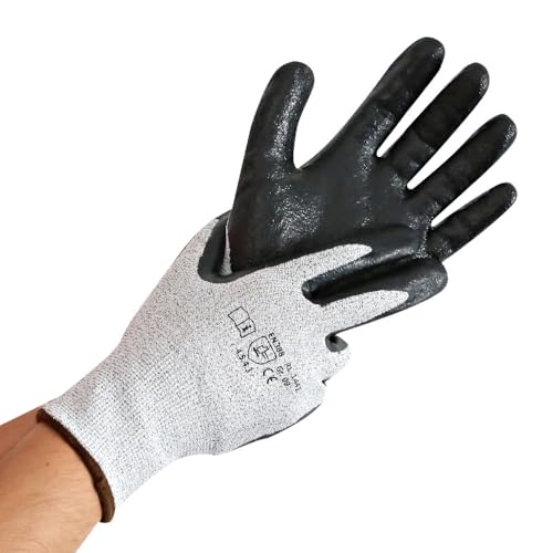 FRANZ MENSCH 12 Stück Schnittschutzhandschuhe Cut Craft | Nitril-Beschichtung, Packung, grau-schwarz, 10/XL, L: 26cm von FRANZ MENSCH