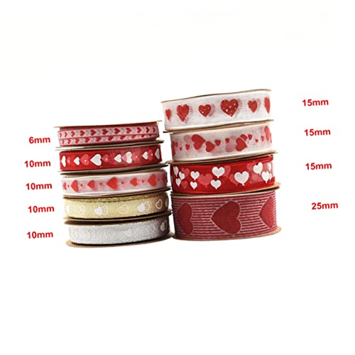 FRCOLOR 1 Rolle Geschenkband selber machen seidenband ribbon hochzeitsringe Geschenkbandrolle valentines day bedruckte Herzbänder basteln Sie Satinbänder verdrahtet Band mit Herzdruck von FRCOLOR