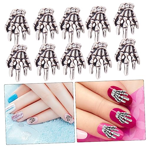 FRCOLOR 10st Totenkopf-nageldekoration Nagel Dekorative Anhänger Nagelanhänger Aus Metall Nail Art Strasssteine Nagelstudio Aufkleber Goth Nagel Charms 3d Kupfer Metallische Teile Maniküre von FRCOLOR