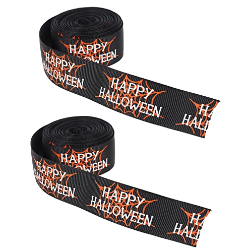 FRCOLOR 2 Rollen Halloween-Band Aufkleber Dekorationen Halloween-Lichter funkeln gruselig halloween basteln halloween costume geschenkband Polyesterbänder Bogenmaterial selber machen Black von FRCOLOR