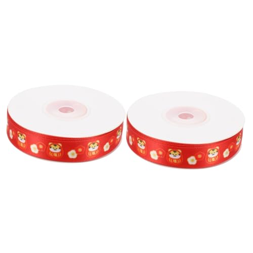 FRCOLOR 2 Rollen Jahr des Tiger-Geschenkbandes Haarband Dekorationen Urlaub Geschenkpapier Tischläufer seidenband ribbon festivalbändchen Paketband Band für das neue Jahr Polyester rot von FRCOLOR