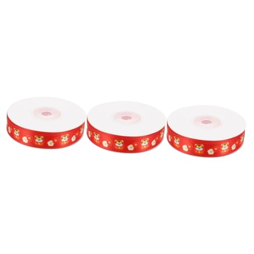 FRCOLOR 3 Rollen Jahr Des Tiger-geschenkbandes Girlande Glücklich Strauß Bänder Haarband Sackleinen Stolzes Lockenband Urlaub Geschenkpapier Dekoration Tischläufer Gold Punkt Polyester Rot von FRCOLOR