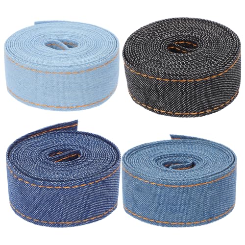 FRCOLOR 4 Rollen Denim-Gurtband Textilband Bänder nähen Band nähen kleidung DIY band Bandverzierungen Stoff Jeansband Jeansbänder Band zum Verpacken von Geschenken Verpackungsband Nähband von FRCOLOR