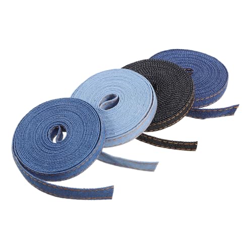 FRCOLOR 4 Rollen Denim-Gurtband Textilband Denim-Wickelband Schleifenband Bandverzierungen Band nähen Blumensträuße Band handgemachtes Bastelband Bänder zur Schleifenherstellung Jeansband von FRCOLOR