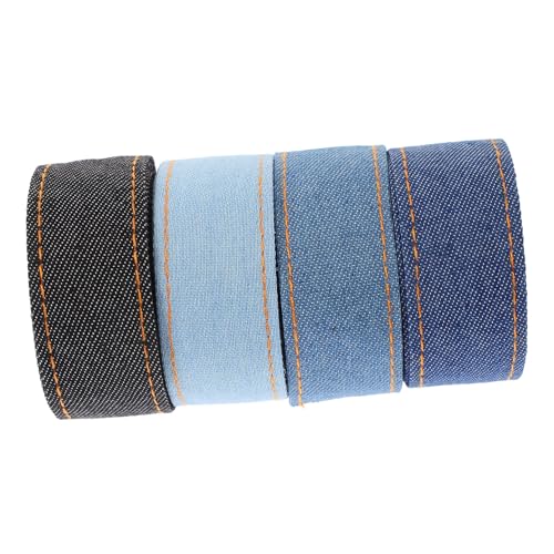 FRCOLOR 4 Rollen Denim-Gurtband Textilband Jeansblaues Band Schleifenband Stoff Jeansbänder Verpackungsband Band nähen kleidung DIY band bedrucktes Band Jeansband Nähband Festivalband von FRCOLOR