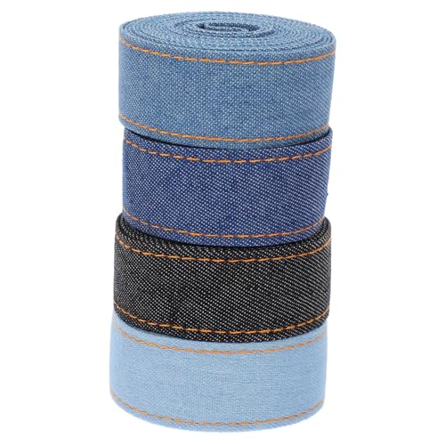 FRCOLOR 4 Rollen Denim-gurtband Band Zum Basteln Jeansblaues Band Kleidung Diy Band Bänder Nähen Bänder Zum Basteln Schleifenband Denim-stoffbänder Denim-wickelband Blumensträuße Band von FRCOLOR