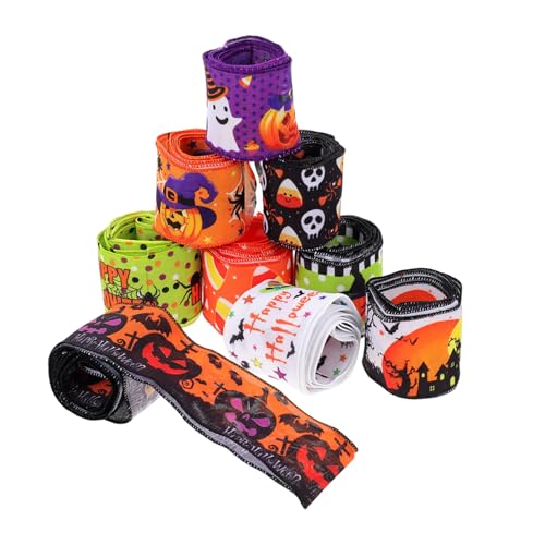 FRCOLOR 4 Sätze Halloween-band Kabelgebundene Farbbandfreiheit Weihnachtsband Schwarzes Band Fleck Geschenkband Halloween Ribbon Festivalbedarf Festival-geschenkband Polyester 9 Rollen * 4 von FRCOLOR