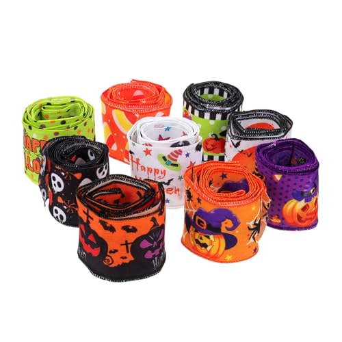 FRCOLOR 5 Sätze Halloween-band Wickelband Haarbänder Handgefertigtes Geschenkband Bänder Schwarzes Band Kabelgebundene Farbbandfreiheit Girlande Satinband Schleife Polyester 9 Rollen * 5 von FRCOLOR