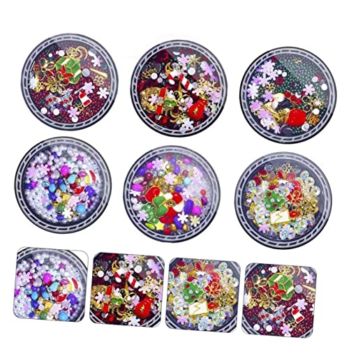 FRCOLOR 6 Kisten Weihnachts-nagel-kunst-ornamente Schmuck Dekoration Aufkleber Funkeln Edelsteine Zucht Reize Nägel Weihnachtsdeko Nagelkunstzubehör Weihnachts-maniküre-charms Metall von FRCOLOR