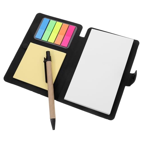 FRCOLOR Business-Notizblock notizbuch mit stift schreibwaren für die schule Notizbuch mit Haftnotizen Bürobedarf-Set klebriges notizbuch japanische Schulsachen spiralblock PU-Leder Black von FRCOLOR