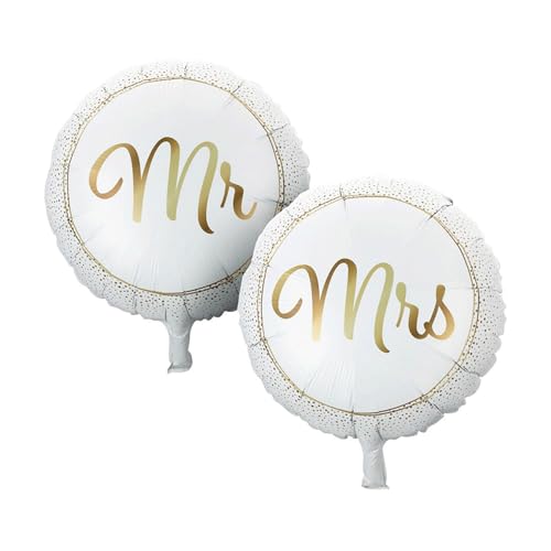 Folienballons Mr und Mrs 46cm 2er Set - zur Befüllung mit Luft oder Helium - runde Ballons für Hochzeit Hochzeitstag Jubiläum und romantische Anlässe - Hochzeitsdeko Luftballons - Weiß Gold Folienballons Mr und Mrs 46cm 2er Set - zur Befüllung mit Luft oder Helium - runde Ballons für Hochzeit Hochzeitstag Jubiläum und romantische Anlässe - Hochzeitsdeko Luftballons - Weiß Gold von FREE & EASY