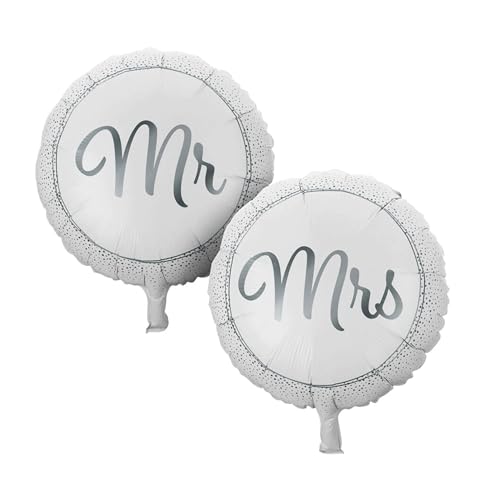Folienballons Mr und Mrs 46cm 2er Set - zur Befüllung mit Luft oder Helium - runde Ballons für Hochzeit Hochzeitstag Jubiläum und romantische Anlässe - Hochzeitsdeko Luftballons - Weiß Silber Folienballons Mr und Mrs 46cm 2er Set - zur Befüllung mit Luft oder Helium - runde Ballons für Hochzeit Hochzeitstag Jubiläum und romantische Anlässe - Hochzeitsdeko Luftballons - Weiß Silber von FREE & EASY