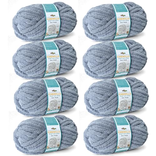 FREEASYFAR Dickes Chenille-Garn zum Häkeln, sperriges, flauschiges Garn zum Stricken, 100 % Polyester, Jumbo 7–8 Stück (45 m, 250 g pro Knäuel) – Handstrickdecke, DIY (Hellgrau, 8 Stück) von FREEASYFAR