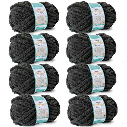 FREEASYFAR Dickes Chenille-Garn zum Häkeln, sperriges, flauschiges Garn zum Stricken, 100 % Polyester, Jumbo 7–8 Stück (45 m, 250 g pro Knäuel) – Handstrickdecke, DIY (dunkelgrau, 8 Stück) von FREEASYFAR