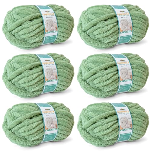 FREEASYFAR Grobes Chenille-Garn zum Häkeln, sperriges, flauschiges Garn zum Stricken, 100 % Polyester, Jumbo, 7 - 45 m pro Knäuel, Handstrickdecke, DIY, Salbeigrün, 6 Stück von FREEASYFAR