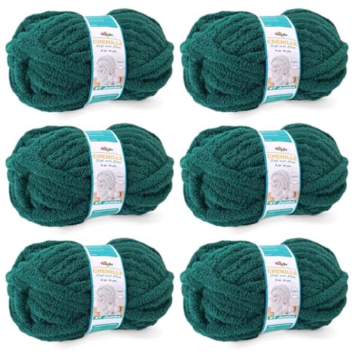 FREEASYFAR Grobes Chenille-Garn zum Häkeln, sperriges, flauschiges Garn zum Stricken, 100 % Polyester, Jumbo, 7 - 45 m pro Knäuel, Handstrickdecke, DIY (Jadegrün, 6 Stück) von FREEASYFAR