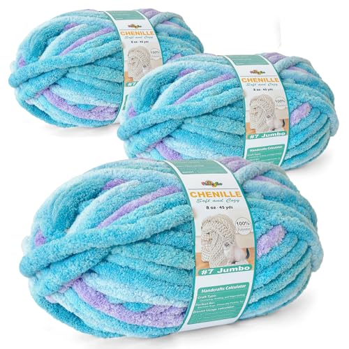 FREEASYFAR Grobes Chenille-Garn zum Häkeln, sperriges, flauschiges Garn zum Stricken, 100 % Polyester, Jumbo, 7 - 45 m pro Knäuel, Handstrickdecke, DIY (Mintwald, 6 Stück) von FREEASYFAR