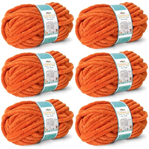 FREEASYFAR Grobes Chenille-Garn zum Häkeln, sperriges, flauschiges Garn zum Stricken, 100 % Polyester, Jumbo, 7 - 45 m pro Knäuel, Handstrickdecke, DIY (Orange, 6 Stück) von FREEASYFAR