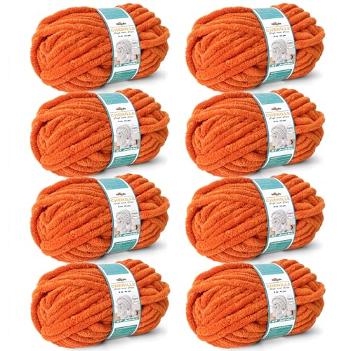 FREEASYFAR Grobes Chenille-Garn zum Häkeln, sperriges, flauschiges Garn zum Stricken, 100 % Polyester, Jumbo, 7 - 45 m pro Knäuel, Handstrickdecke, DIY (Orange, 8 Stück) von FREEASYFAR