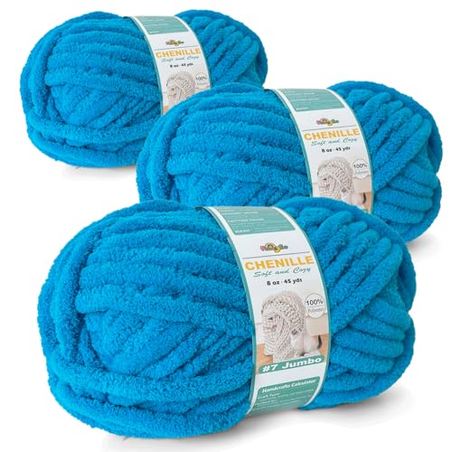 FREEASYFAR Grobes Chenille-Garn zum Häkeln, sperriges, flauschiges Garn zum Stricken, 100 % Polyester, Jumbo, 7 - 45 m pro Knäuel, Handstrickdecke, DIY (dunkelmarineblau, 3 Stück) von FREEASYFAR