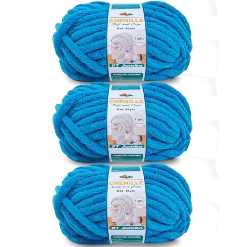 FREEASYFAR Grobes Chenille-Garn zum Häkeln, sperriges, flauschiges Garn zum Stricken, 100 % Polyester, Jumbo, 7 - 45 m pro Knäuel, Handstrickdecke, DIY (dunkelmarineblau, 3 Stück) von FREEASYFAR