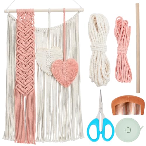 FREEBLOS Makramee Herz Wandbehang Kit DIY Makramee Quaste Wandteppich Herz Makramee Kits für Dekoration Vollständiger Makramee Bausatz Macrame Wall Hanging Kit für Anfänger mit Anleitung von FREEBLOSS