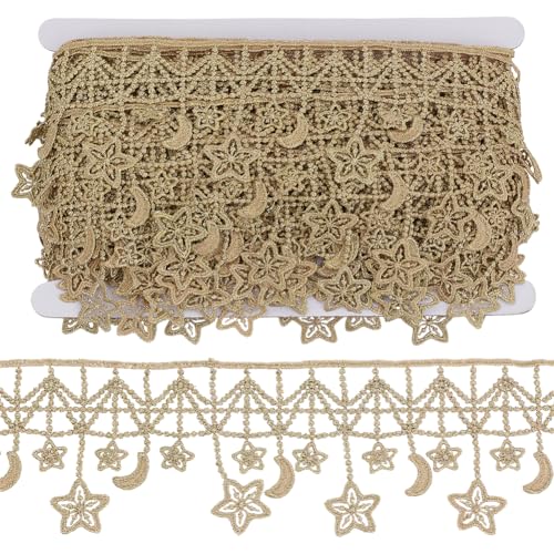 FREEBLOSS 10 Yards Spitzenbesatz Mit Sternenstickerei DIY Spitzenbesatzband Goldenes Spitzenbesatzband Dekorative Borte Zum Nähen Polyester Spitzenband Zur Verzierung von Hochzeitskleidern von FREEBLOSS