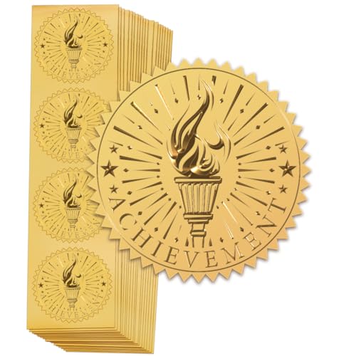 FREEBLOSS 100 Stück Achievement Aufkleber Aus Goldfolie Für Briefumschläge Siegelaufkleber Mit Fackelmuster Geprägte Folie Zertifikatsiegel Goldene Hochzeits Scrapbook Aufkleber Goldene Aufkleber 5cm von FREEBLOSS