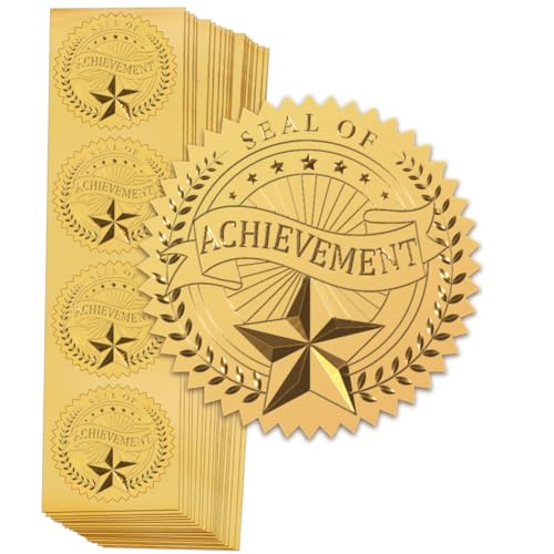 FREEBLOSS 100 Stück Geprägte Zertifikatssiegel Aus Goldfolie Goldfolienaufkleber Für Zertifikate „SEAL OF ACHIEVEMENT“ Goldene Umschlagsiegel Selbstklebender Aufkleber 5cm von FREEBLOSS